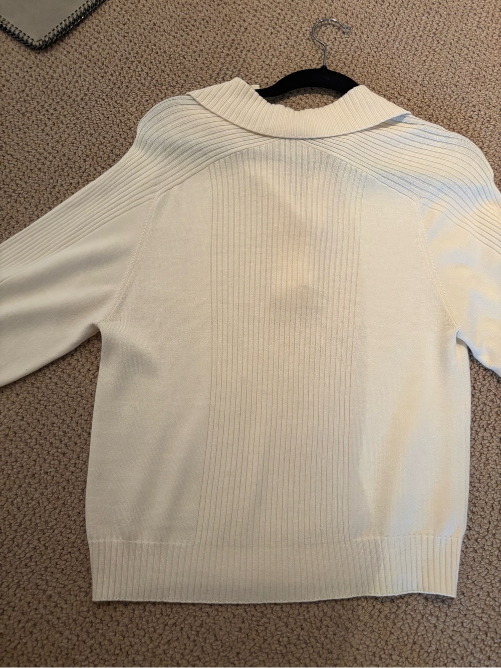 ba&sh Cream Ribbed Polo Sweater with Rhinestone Buttons - Picture 9 of 9